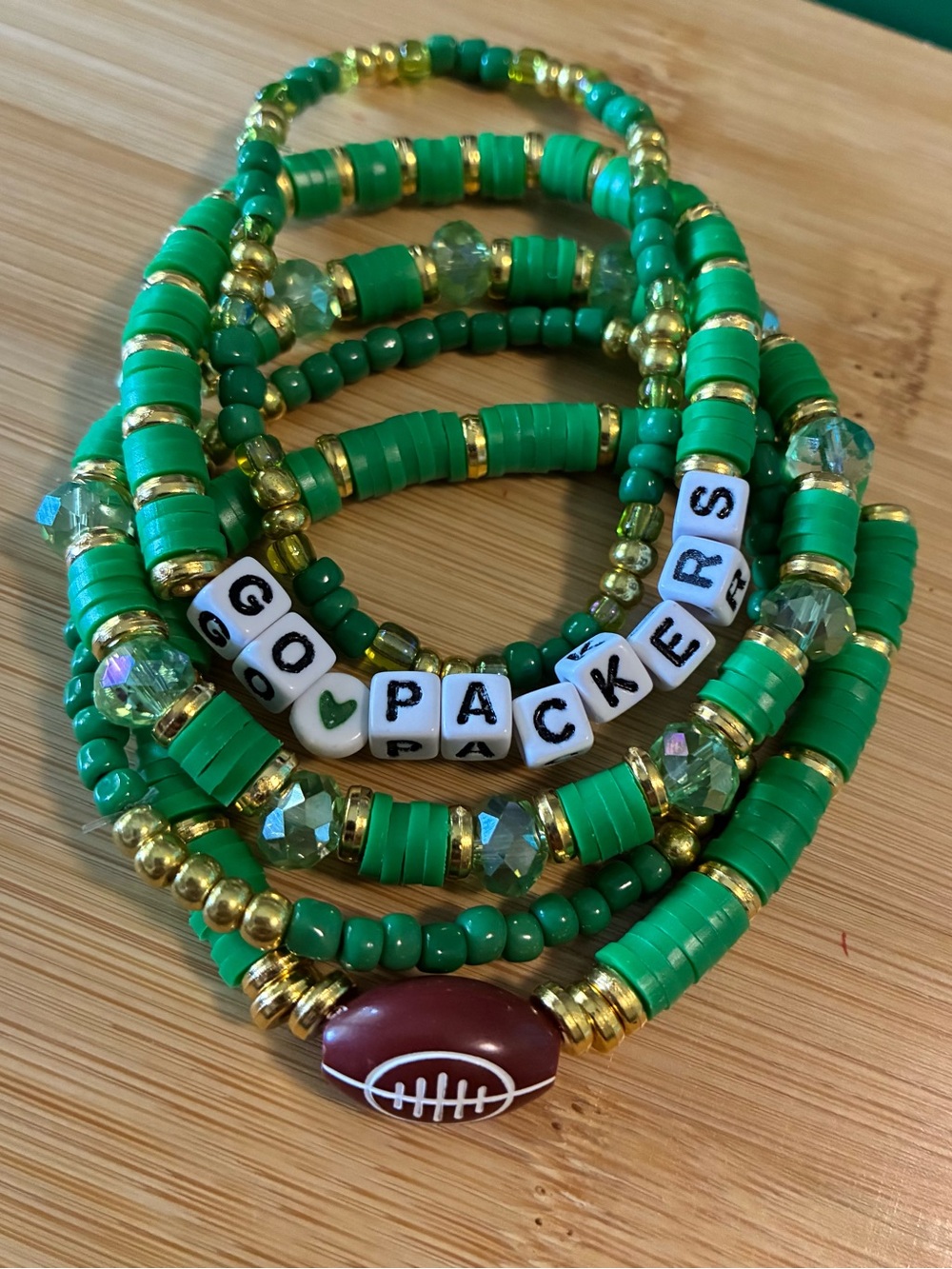 Go Packers Beaded Stretch Bracelet Set